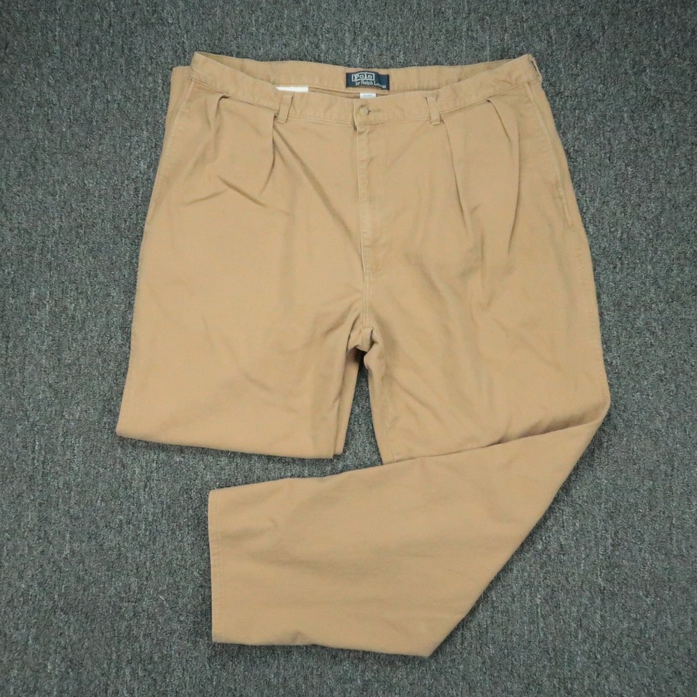 VINTAGE Polo Ralph Lauren Pants Mens 38x32 Beige Chino Two Pleat Trouser Pleated